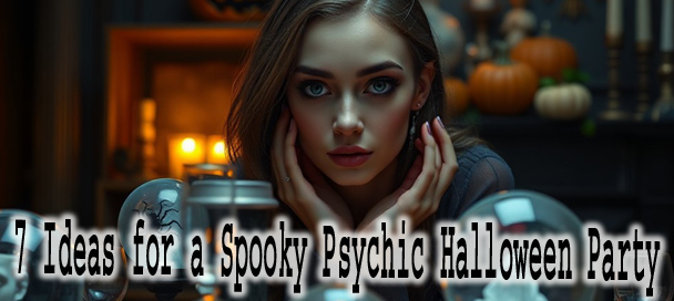 Woman gazing into a glowing crystal ball at a Psychic Halloween Party