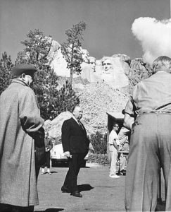 Alfred Hitchcock on the set of North By Northwest.