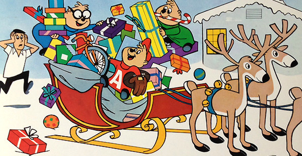 The Chipmunks performing festive songs