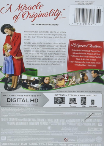 Miracle on 34th Street DVD back Cover
