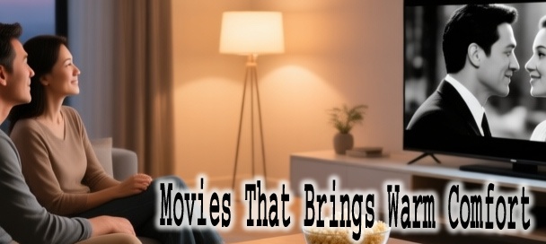 A couple in their mid-30s relaxing in a modern living room while watching a black and white movie.