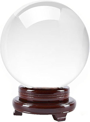 8-inch crystal ball on wooden stand – collecting fortune teller items