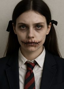 DIY Stitched Mouth Schoolgirl Costume Face