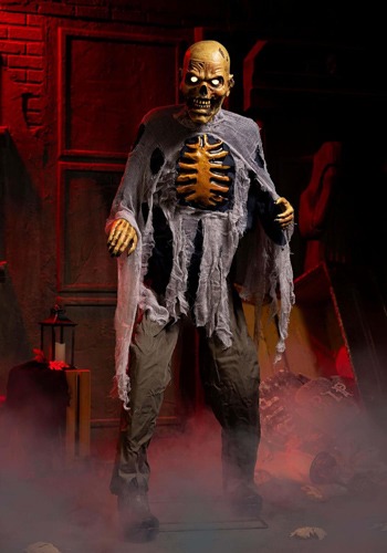 Main front view of the 6FT zombie in tattered black clothing