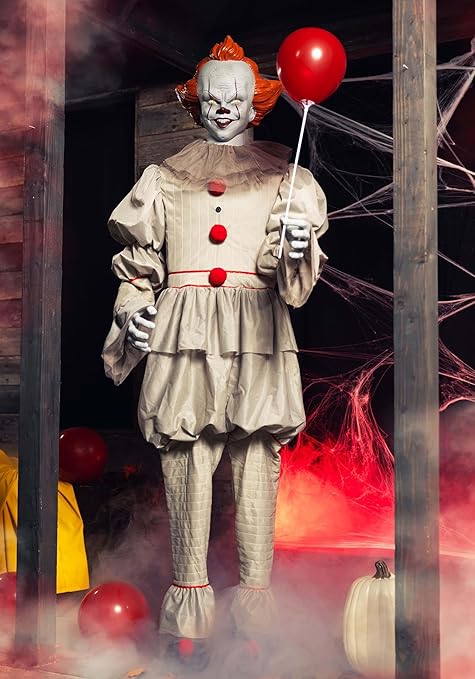 Main view of 6Ft Pennywise Animatronic with red balloon