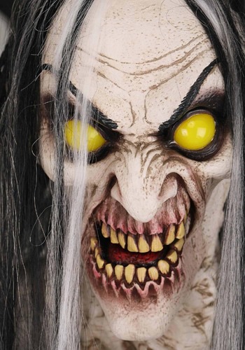 Face of 7FT Banshee ghost animatronic mid-scream