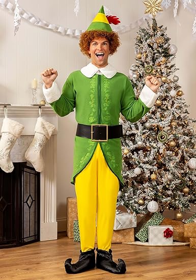 Main view of the Buddy the Elf Costume, featuring tunic and tights