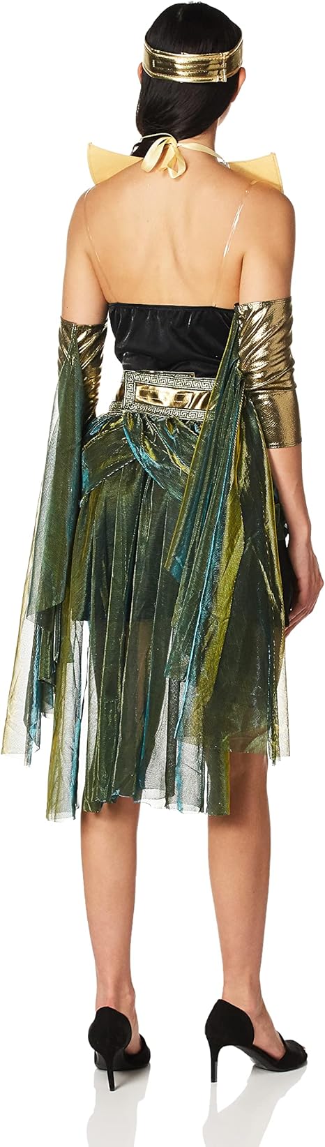 Side view of Egyptian Goddess Costume with mesh drapes