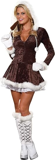 Main view of the Eskimo Cutie Costume, featuring zip-front dress and boot covers
