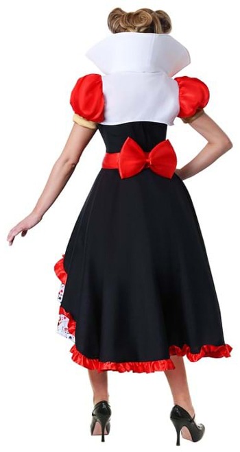 Side view showing layered ruffles and playing card underskirt