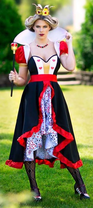 Main view of Flirty Queen of Hearts Costume with puffed sleeves and oversized bow