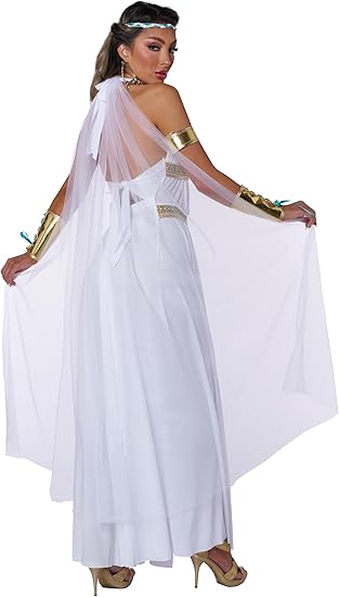 Side view of Glorious Goddess Costume showing flowing cape and cuff detail
