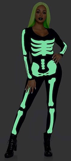 Main view of Skeleton Catsuit with luminous details and sculpted fit