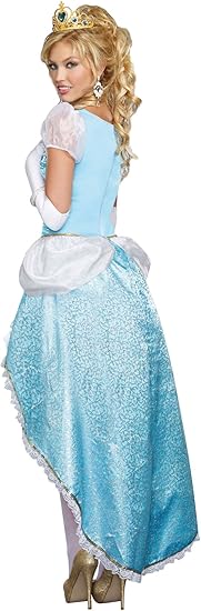 Side view of Having A Ball Costume with sweeping satin skirt