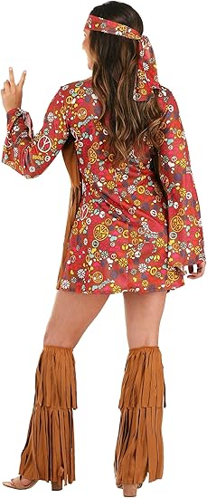 Fringe and fit of Peace Love Hippie Costume from side