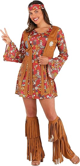 Main view of Peace Love Hippie Costume with boot covers