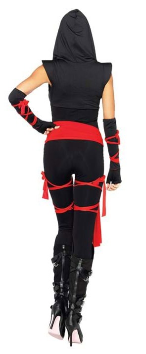 Back view of Sexy Deadly Ninja Costume with hood and sash