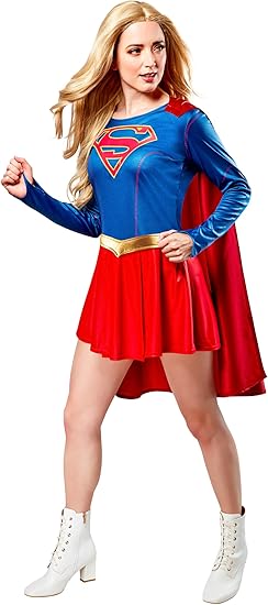 Main view of Supergirl Costume showing long sleeves and cape detail