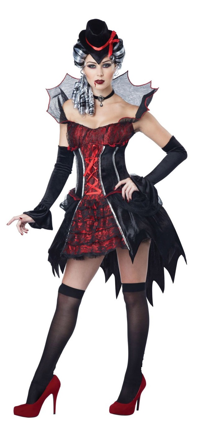 Front view of Transylvanian Temptress Costume with collar and corset