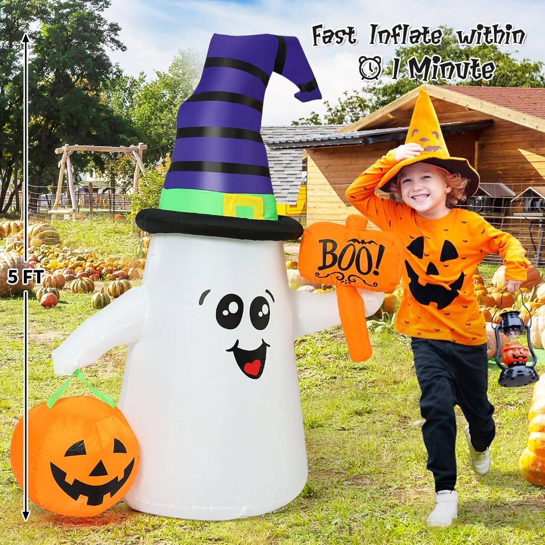 Side view of 5 FT Halloween Ghost Inflatable