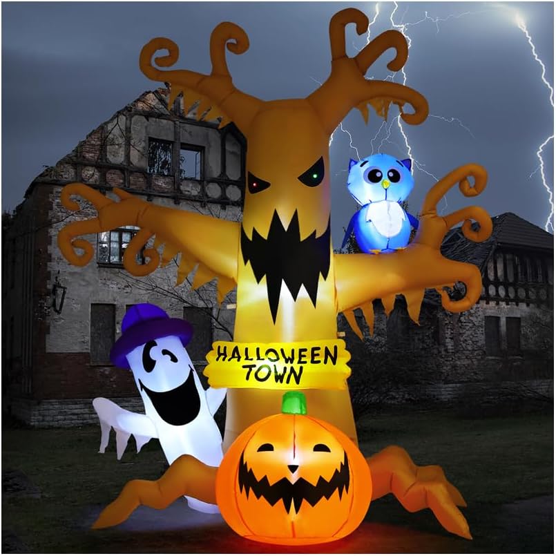 Main view of Dead Tree Inflatable with Ghosts and Owl