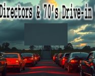 Retro 1970s drive-in movie scene representing B-Movie Directors and cult cinema.