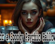 Woman gazing into a glowing crystal ball at a Psychic Halloween Party
