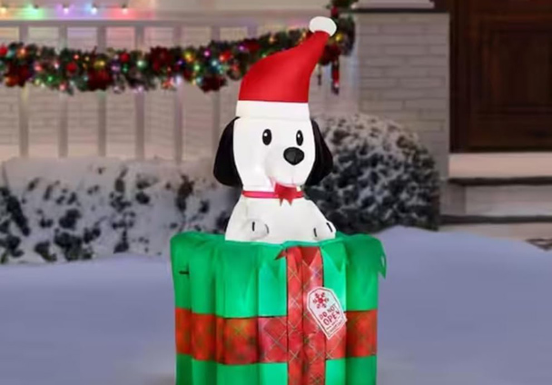 Inflatable puppy in outdoor yard setup