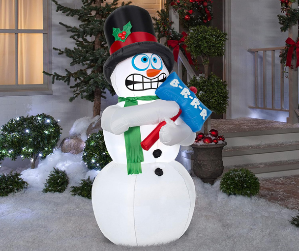 6 Ft Shivering Snowman Inflatable in outdoor setup