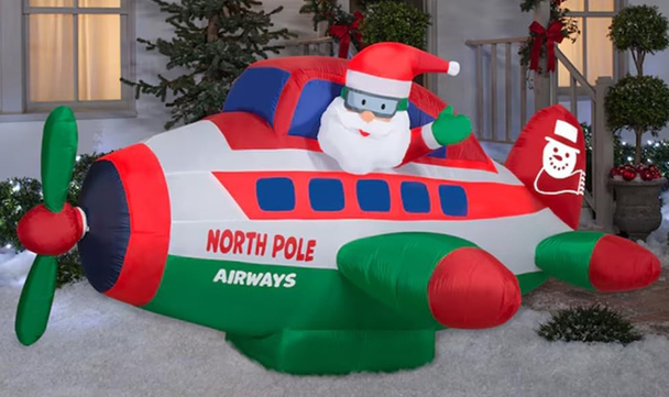 8 Ft Animated Santa Flying an Airplane night display