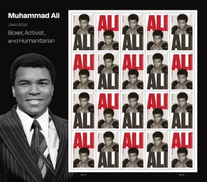 Muhammad Ali Forever Stamp showing a 1974 boxing photograph
