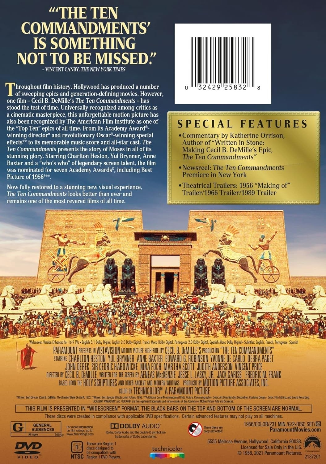 Back cover of The Ten Commandments DVD