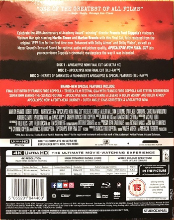 Back cover of Apocalypse Now 4K