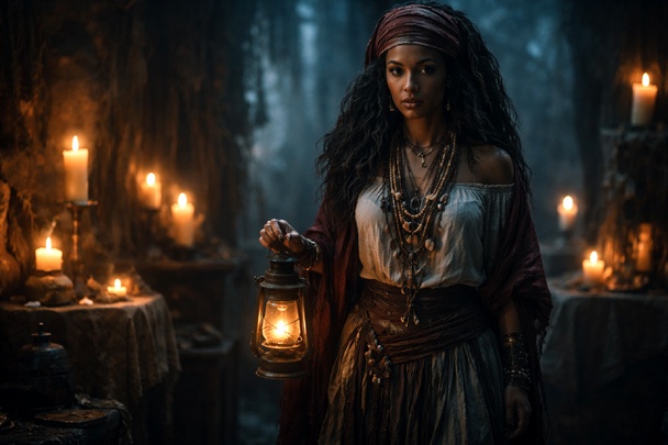 DIY Voodoo Priestess Costume in vintage horror style