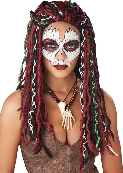 Voodoo Priestess Costume Wig with long burgundy and black dreads