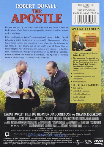 Back cover of The Apostle DVD