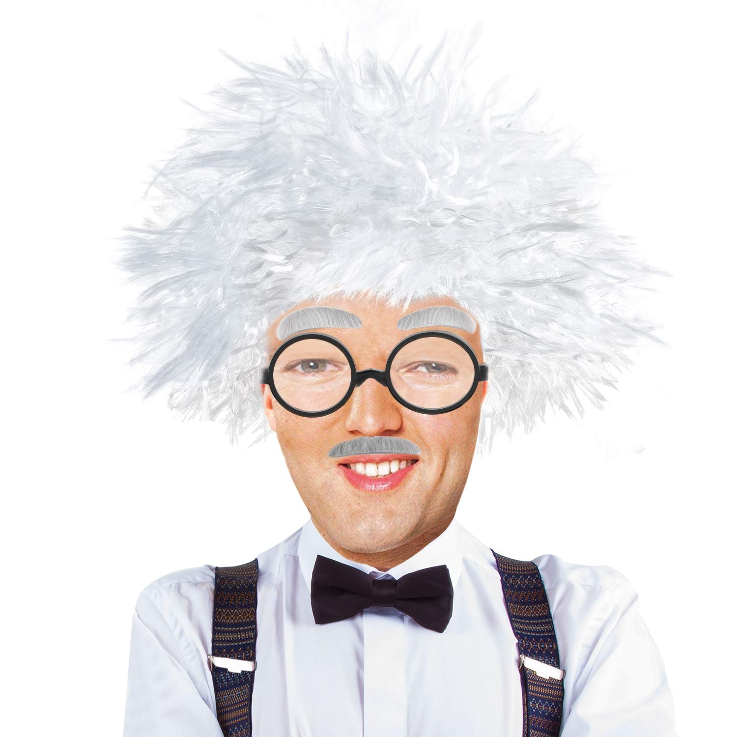White wig, round glasses and moustache set for DIY Professor Abronsius Costume