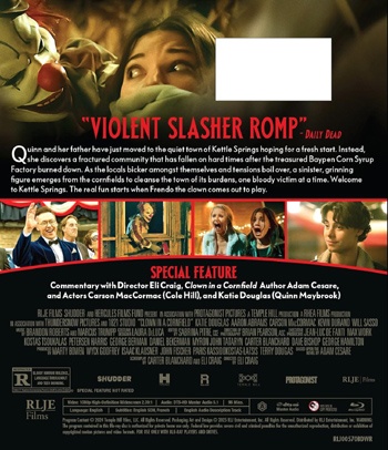 Back cover of Clown in a Cornfield Blu-ray