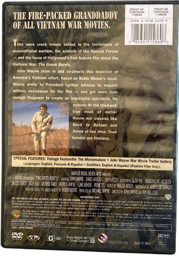 Back cover of The Green Berets DVD