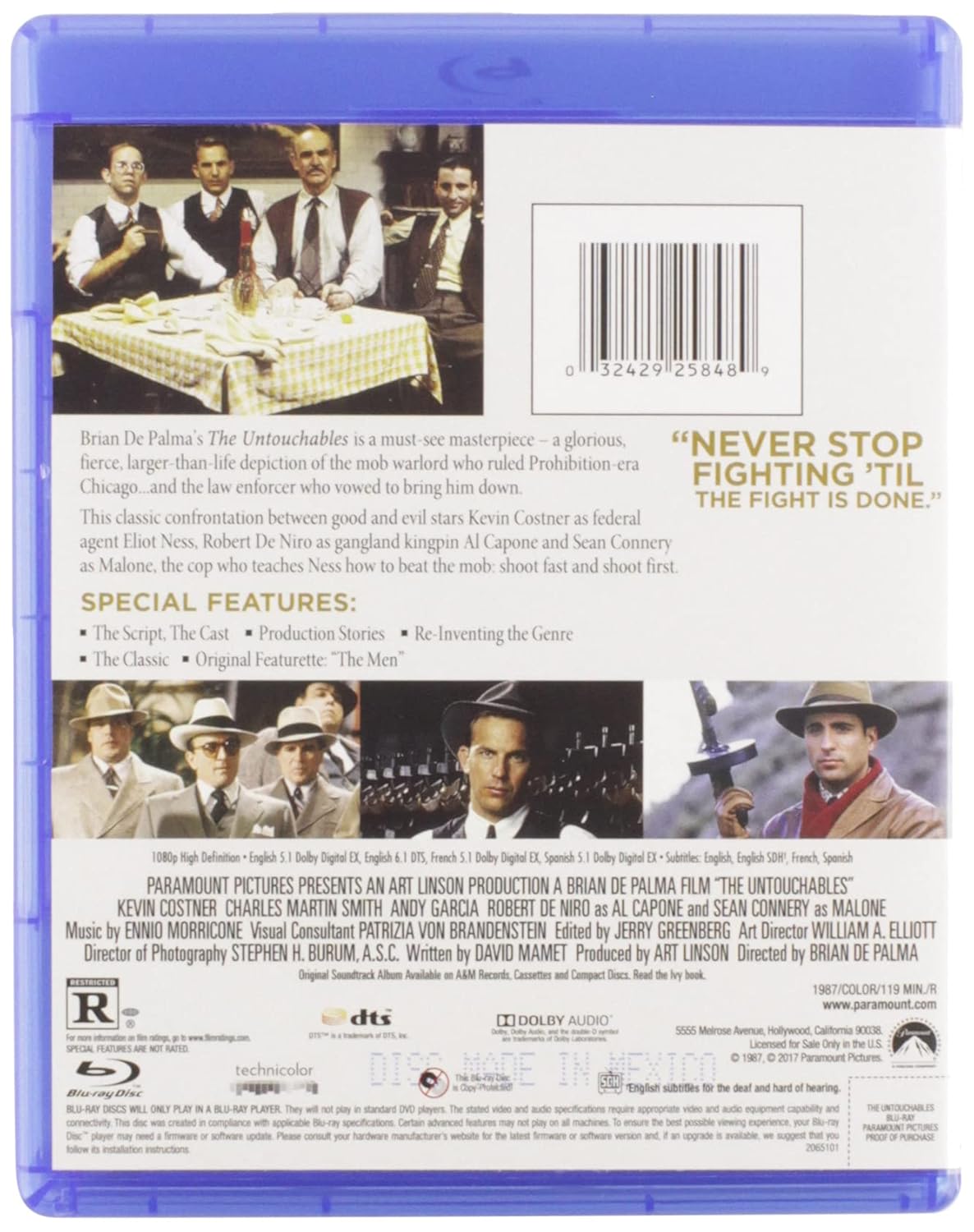 Back cover of The Untouchables Blu-ray