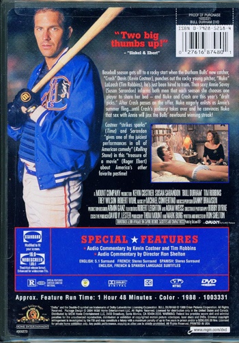 Back cover of Bull Durham DVD