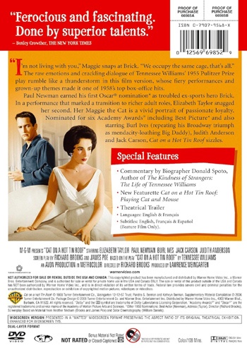 Back cover of Cat on a Hot Tin Roof DVD