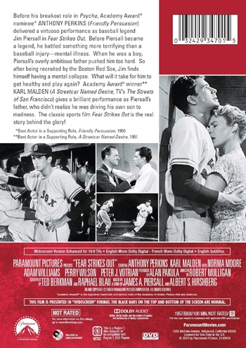 Back cover of Fear Strikes Out DVD