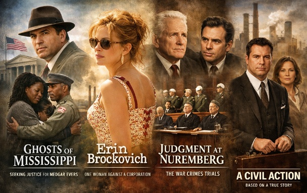 Legal Movies emotional courtroom scene with lawyer supporting distressed client