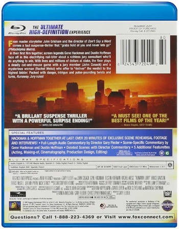 Back cover of Runaway Jury Blu-ray