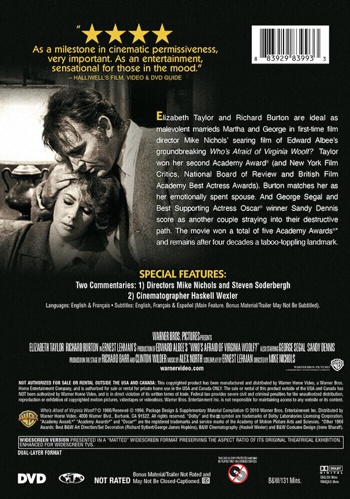 Back cover of Who's Afraid of Virginia Woolf DVD