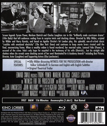 Back cover of Witness for the Prosecution DVD