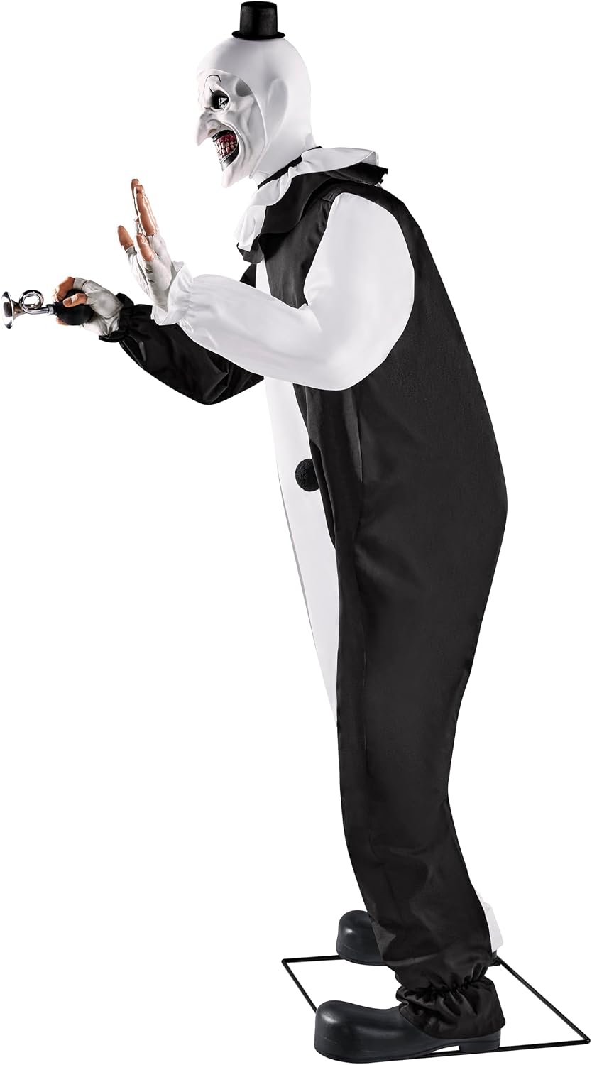 Art The Clown Animatronic side view showing waving hand detail and black and white costume