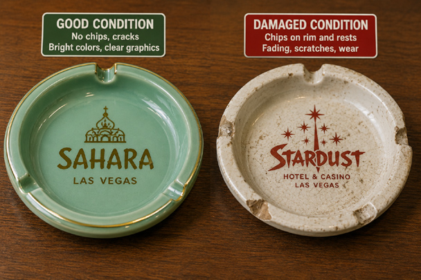 Collecting Vintage Ashtrays condition comparison showing good and damaged examples