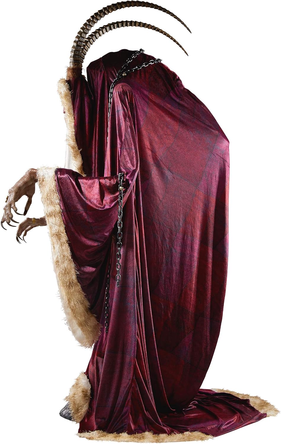 Krampus Animatronic side view showing goat horns, fur detail, and light-up eyes